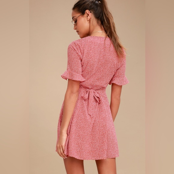 Lulu’s Castana Rust Red Print Button-Up Short Sleeve Dress - Picture 2 of 10